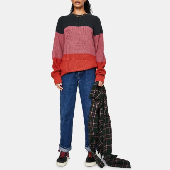 NWT OBEY Joni Colorblock Long Sleeve Knit Sweater Size S - Picture 2 of 12